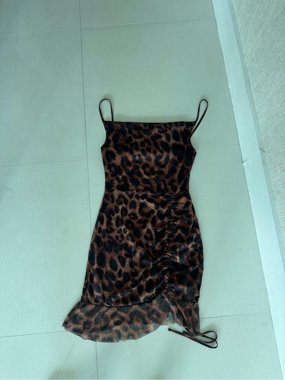 PrettyLittleThing Brown Leopard Satin Slip Dress